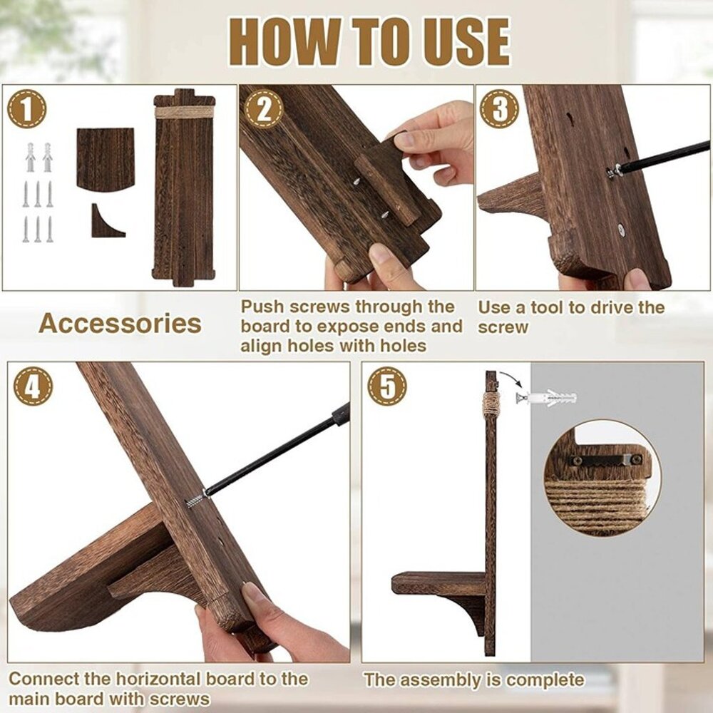 NEW  2Pcs Rustic Wall Hanging Candle Sconces- Farmhouse Wall Mounted Wooden - Picture 6 of 7